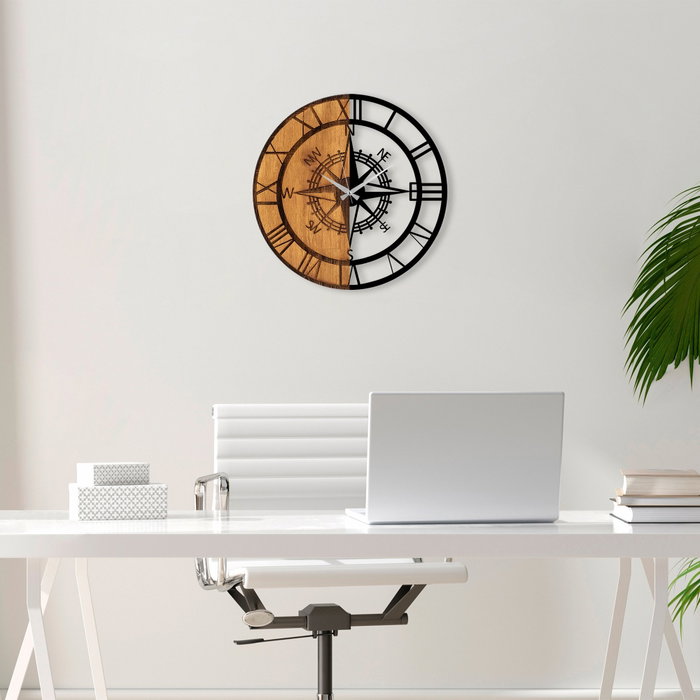 Wallity Reloj de Pared Decorativo de Madera en Nogal y Negro